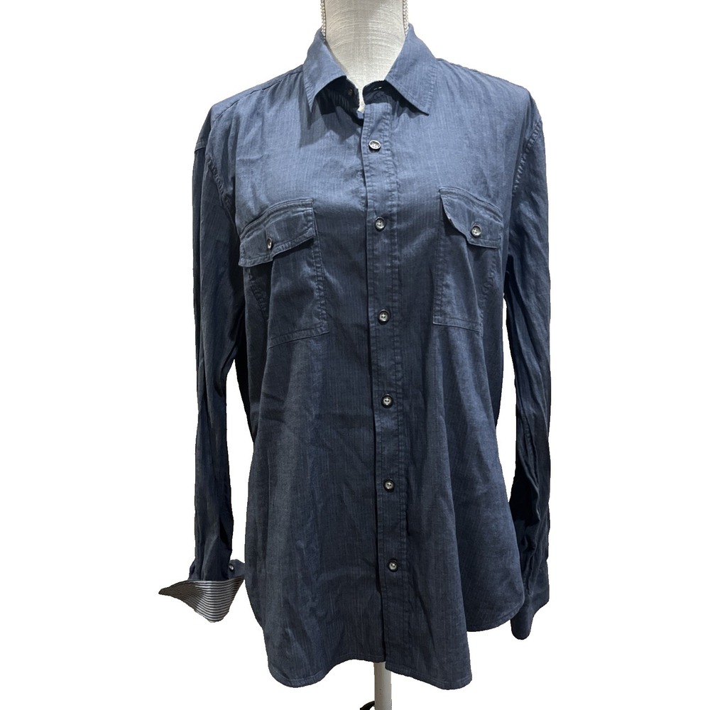 Vince Blue 100% Cotton Button Up Long Sleeve Shirt Mens Sz Large Office Business